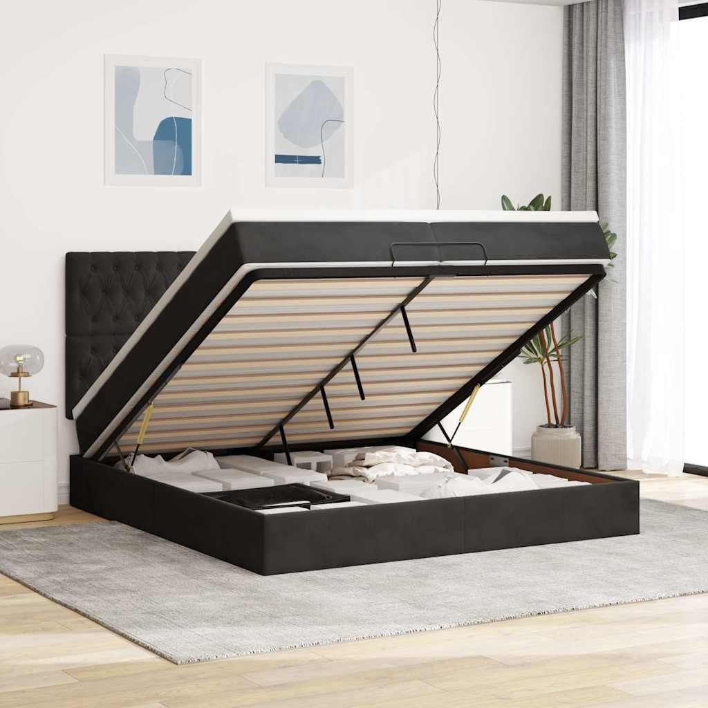 Möbel Ottoman-Bett mit Matratzen Schwarz 200x200 cm Samt - Klassische Betten 3313567