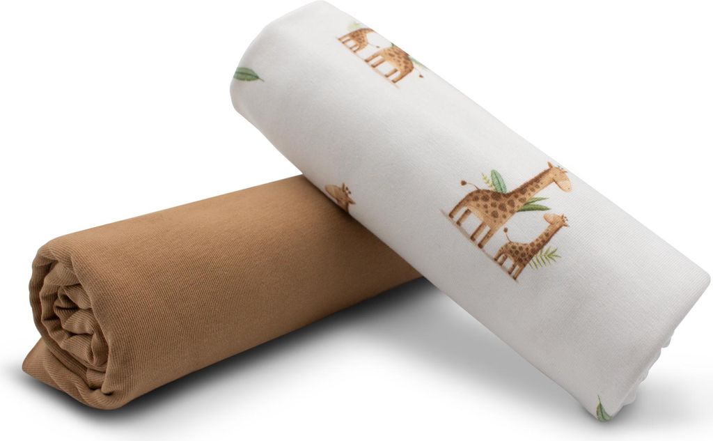 Stoffpaket 0,5m Jersey + 0,5m Bündchenstoff Meterware zum Nähen von Kinderkleidung Kinderstoff 100 Jerseystoff Set 33 Süße Giraffe Digital