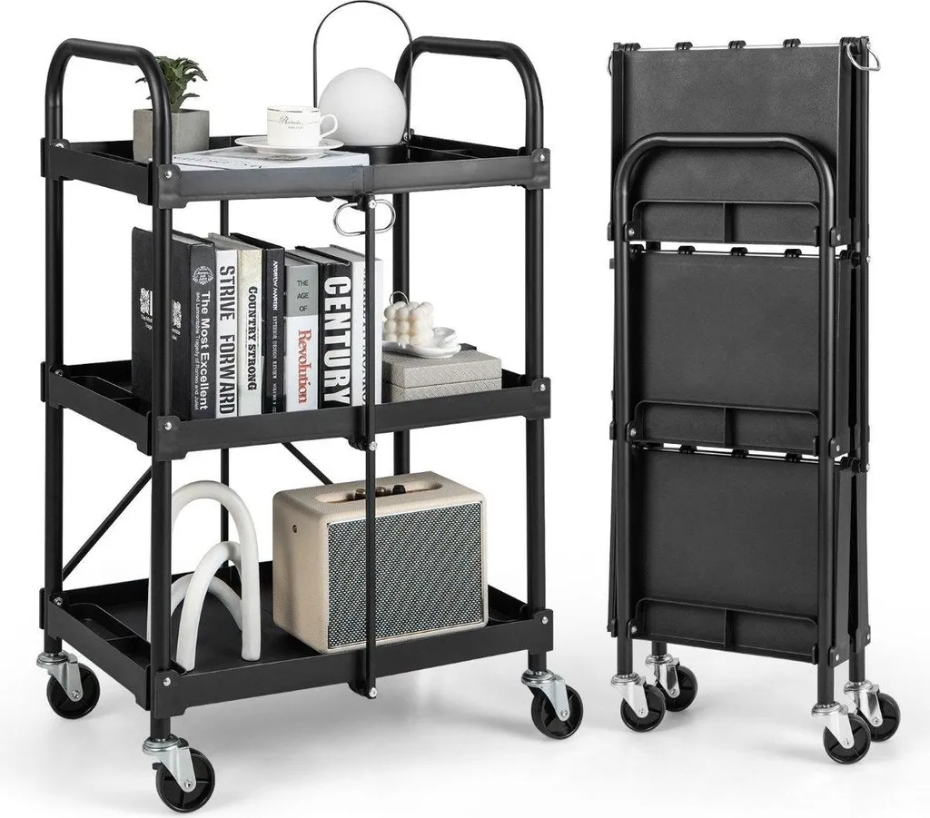 Servante d'atelier pliable à 3 plateaux avec roulettes multidirection - 2