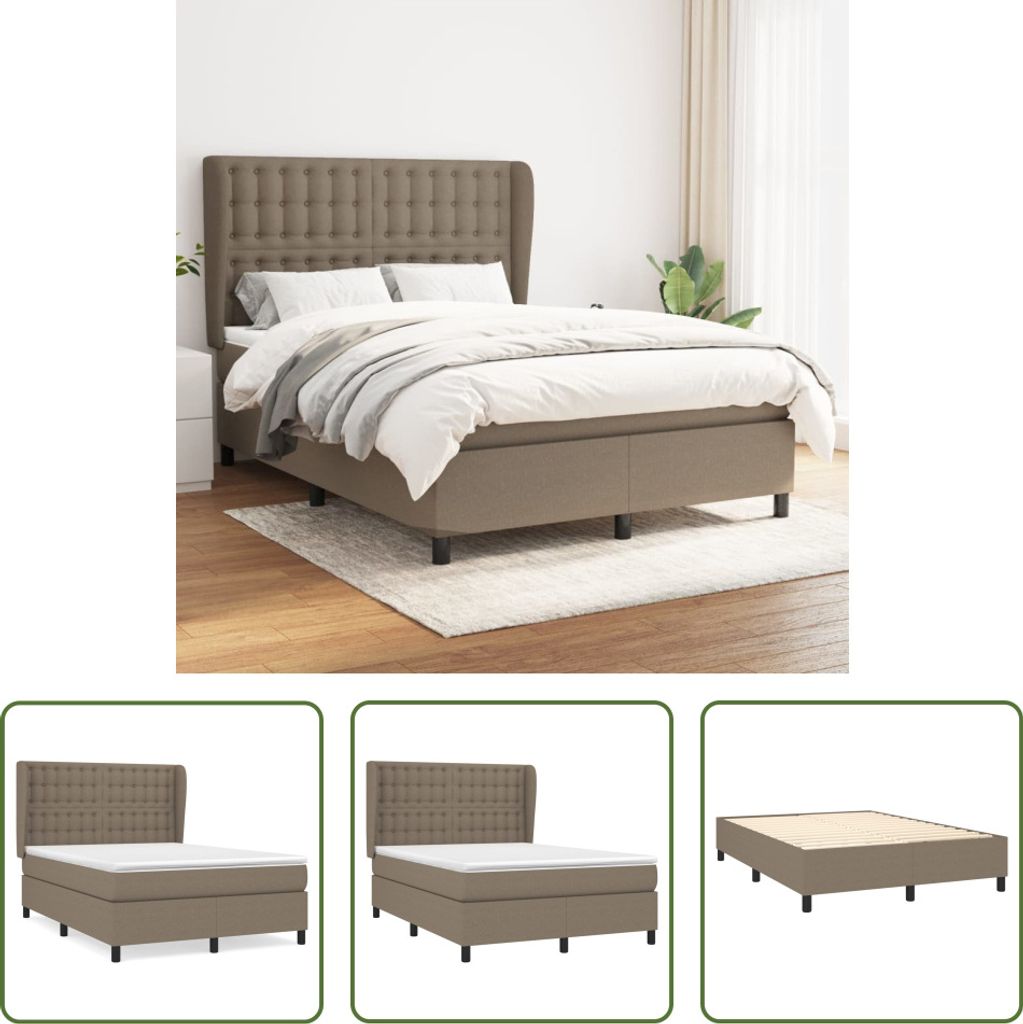 The Living Store Boxspringbett mit Matratze Taupe 140x200 cm Stoff