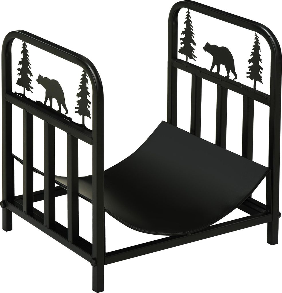 Outsunny Kaminholzregal 42 x 33,5 x 43 cm Brennholzregal mit Griffe, Feuerholzregal für Outdoor, Indoor, bis 50 kg, Metall, Schwarz