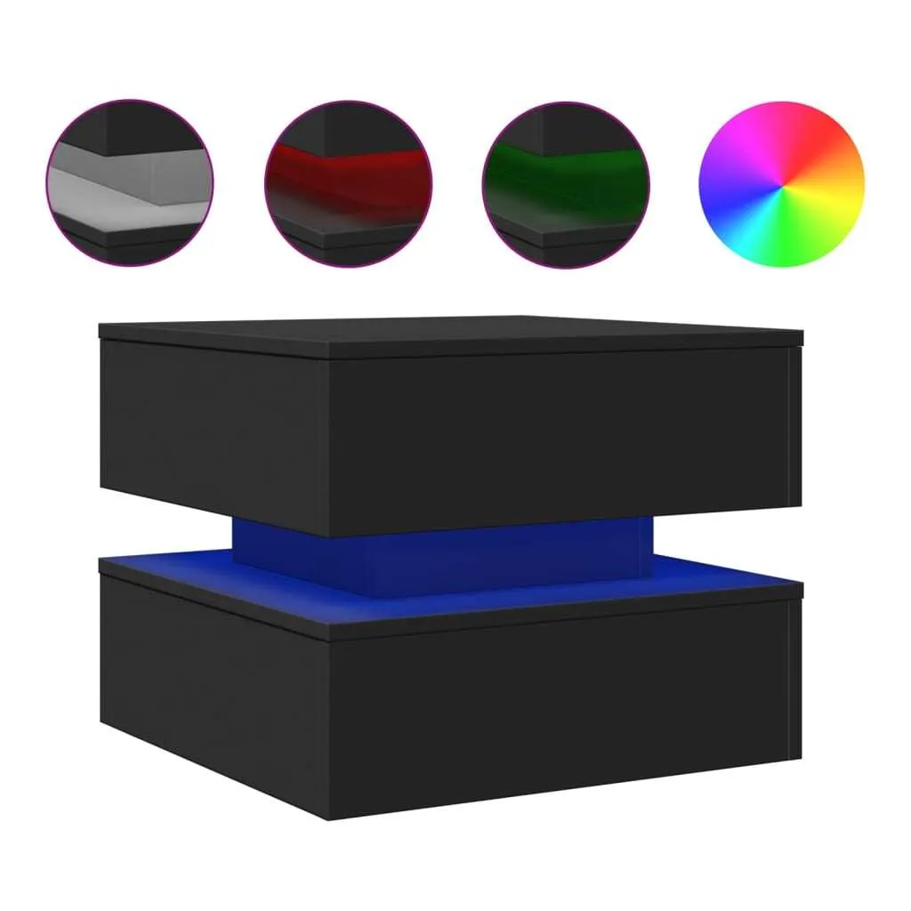 Tavolino Basso Salotto Nero LED 50x50x40 cm SYFAX - Eleganza Pura