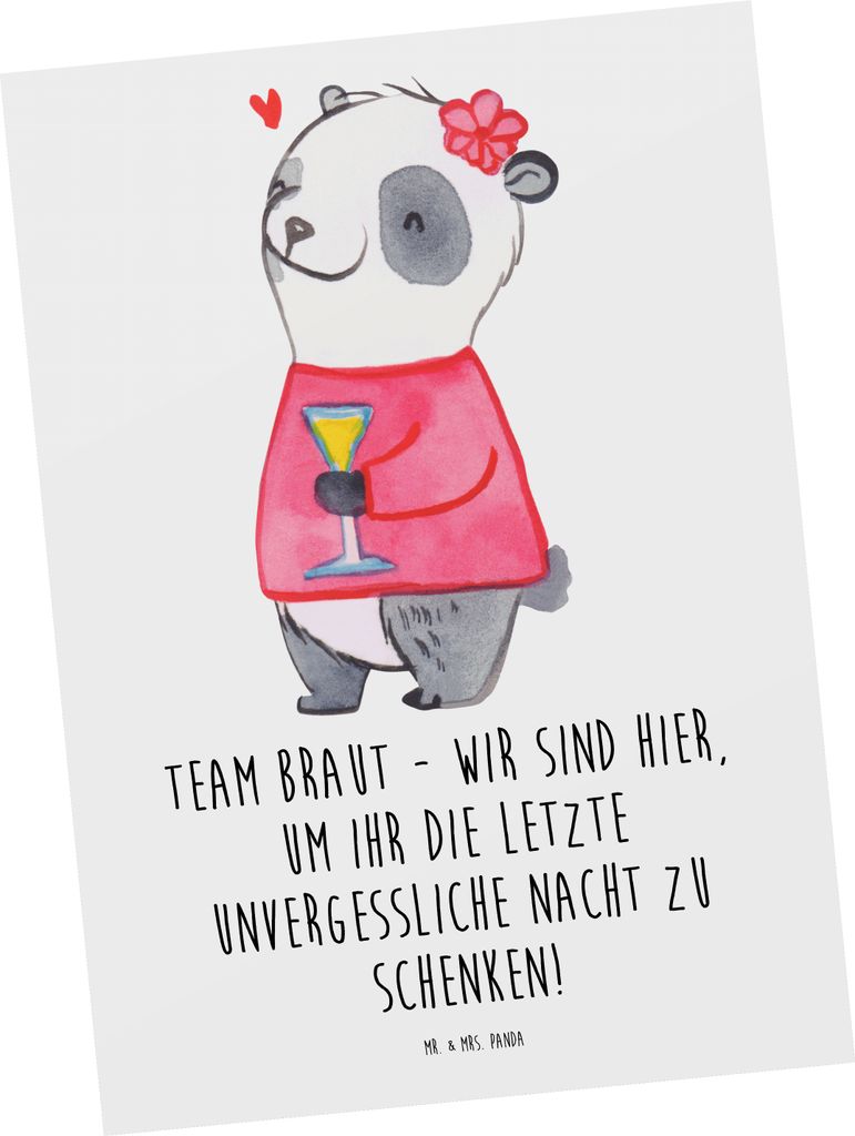 Mr. & Mrs. Panda Postkarte Junggesellinnenabschied Team Braut - Weiß - Geschenk, Geschenke, Dekoration, Zusammenhalt, Heiraten, Feier, Ansichtskar...