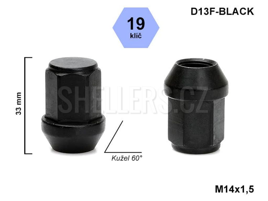 Matica kolesa M14x1,5 kužeľová uzavretá, kľúč 19, AD/S BLK, Obrázok produktu 