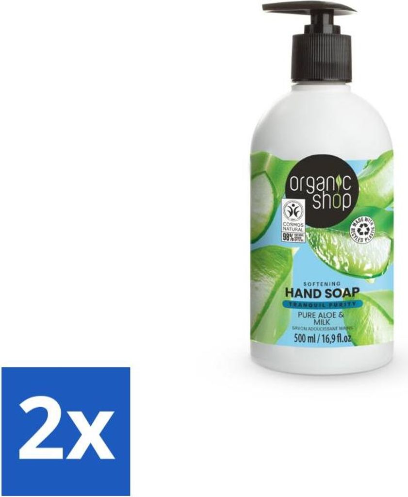 Organic Shop - Aloe & Milch Handseife - Beruhigend und feuchtigkeitsspendend - 500 ml - Vorteilspack - 2 Stücke