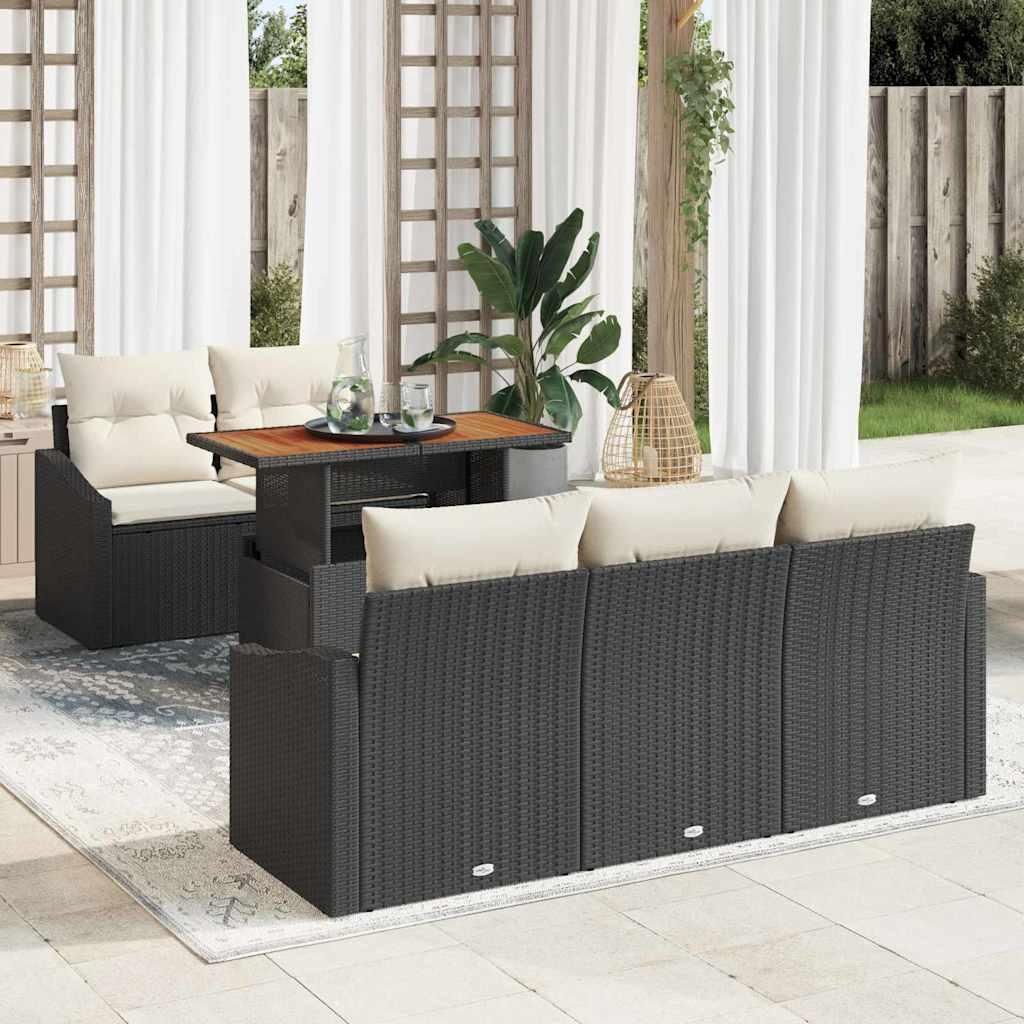 "2026 Promotion" Garten-Sofa-Set - Balkonmöbel - mit Speicher 6 pcs - Schwarz Poly Rattan - Gartenmöbelset CC19497
