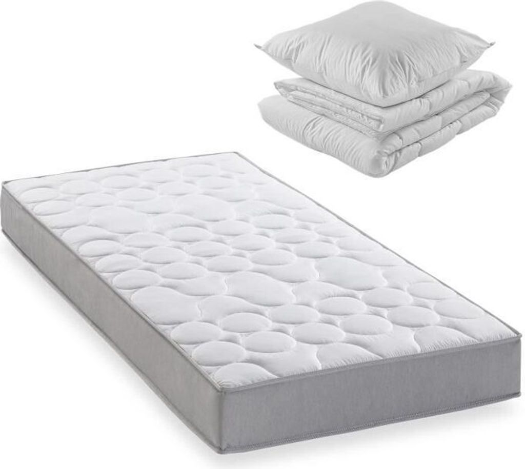 Matratzen Set 90x190 cm, 330 Taschenfederkern, 5 Zonen, 19 cm, Fest, Inkl. Bettdecke & Kissen