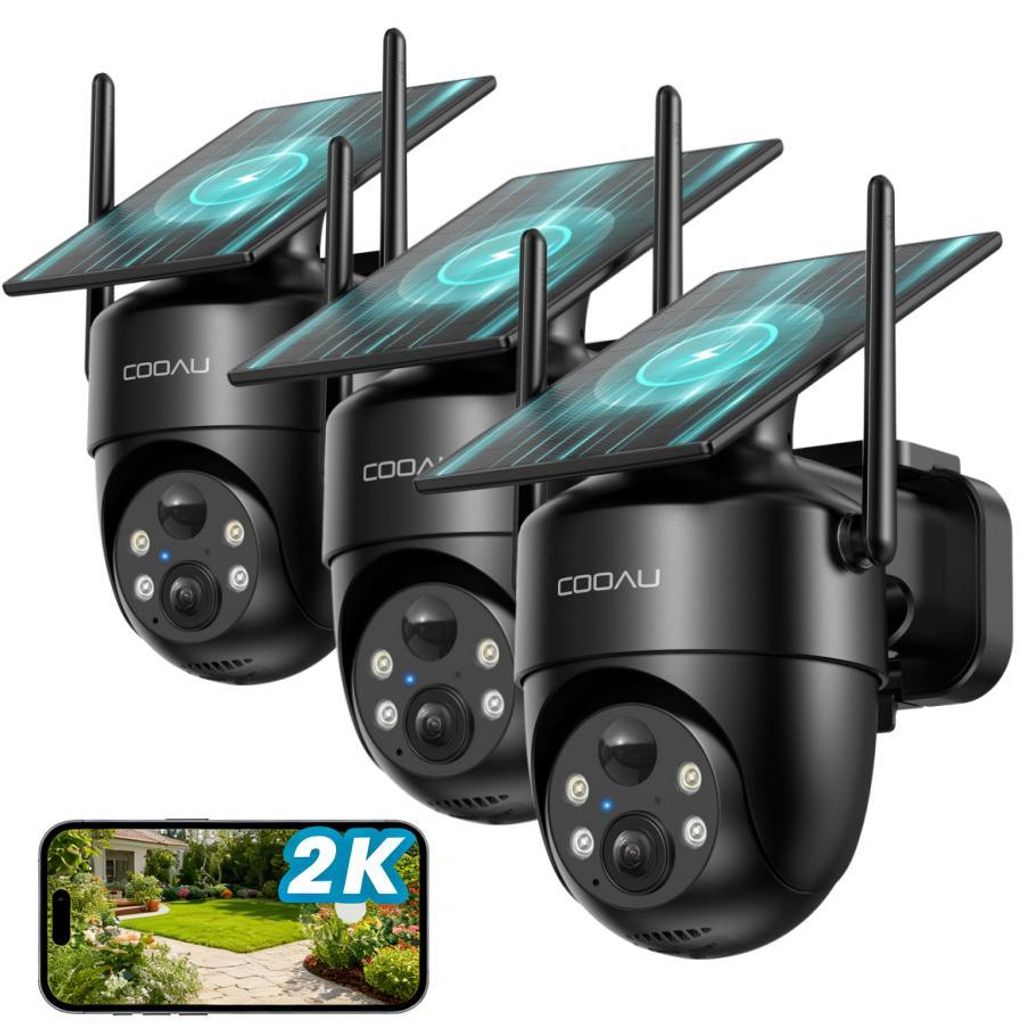 COOAU 2K Überwachungskamera Aussen Solar Akku 3MP 360°PTZ Panorama Integrierter Solarpanel Kabellos PIR-Bewegungserkennung Automatische Verfolgun...