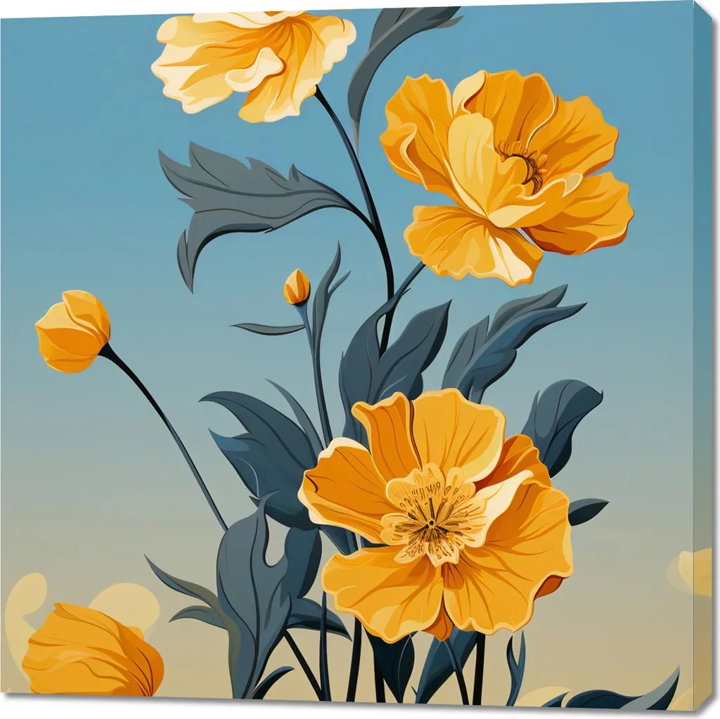 Quadro 100x100 cm Alba floreale dorata