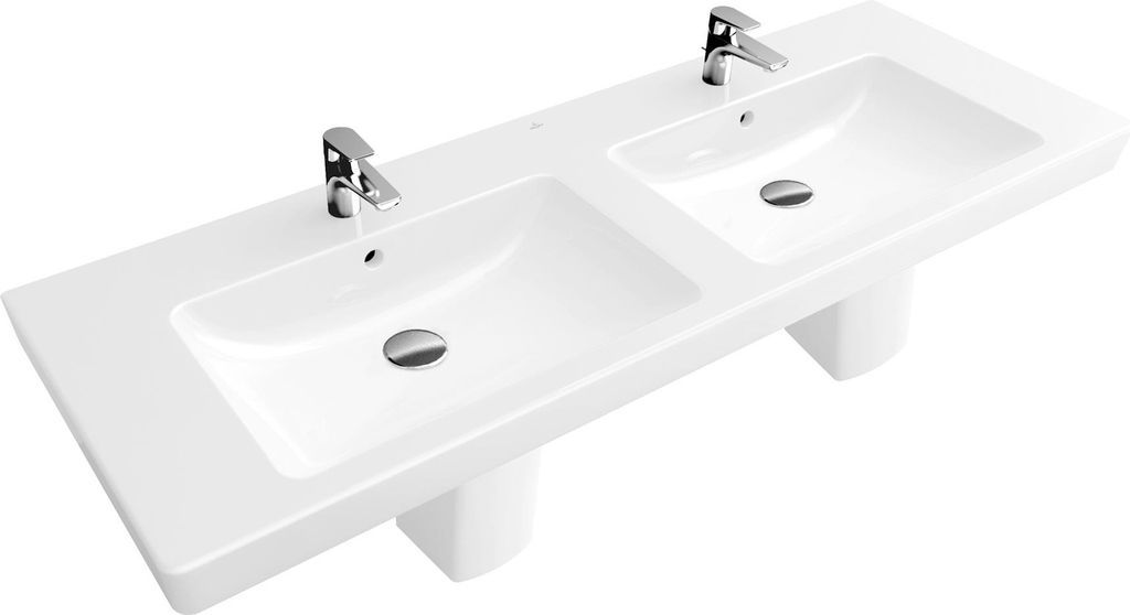 Villeroy & Boch Doppelwaschbecken Subway 7175D0R1, 130x47cm mittlere Hahnloch durchgest mit Überlauf