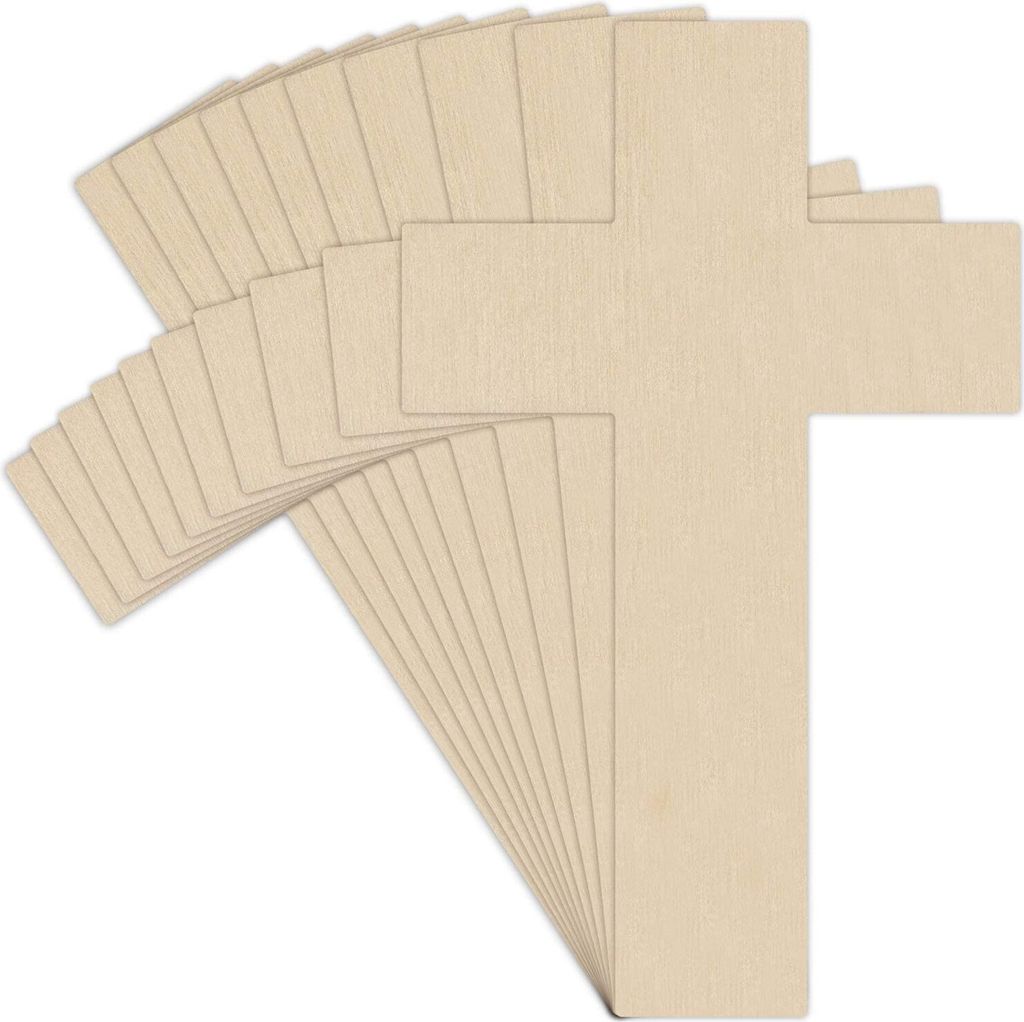 Creative Deco 10 x Dünne Kreuz-Anhängers aus Sperr-Holz | Produktbild 
