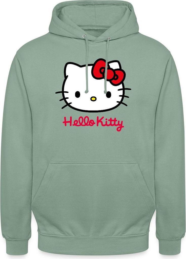 Spreadshirt Hello Kitty Klassisch Mit Schriftzug Uni Hoodie, S, Graugrün