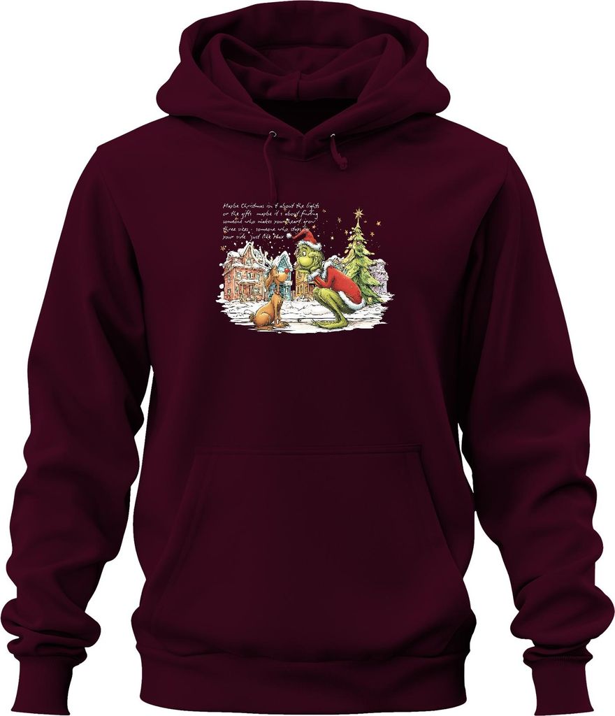 Grinch Max Weihnachten Maybe Christmas makes your heart grow Uni Hoodie Kapuzenpullover, Burgundy, XL