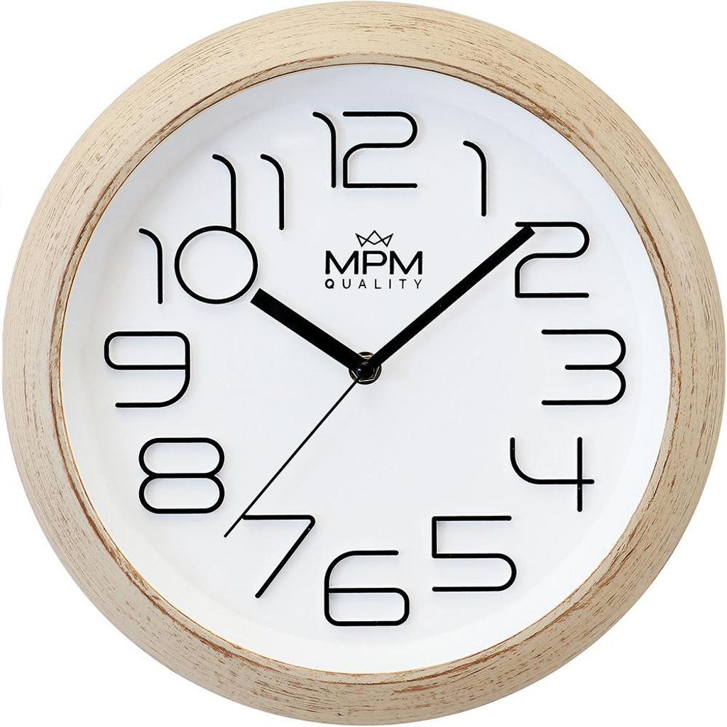 MPM-Quality Wanduhr Morara rund Ø 305 mm Kunststoff Weiß/Hellbraun