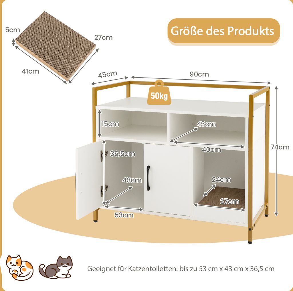 COSTWAY Cat Cabinet Litter Box s dvojitými dverami a Obrázok produktu 7