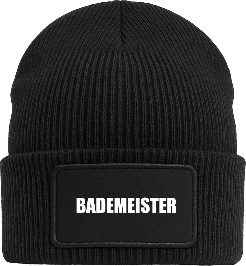 Huuraa Beanie Bademeister Schriftzug Black doppellagige Produktbild 