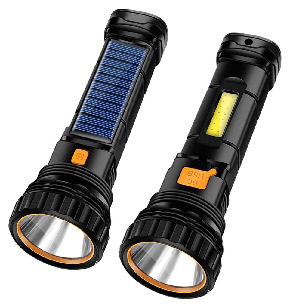 LED-Taschenlampen 2er Set, wiederaufladbar, Solar, Notlicht & USB-Anschluss