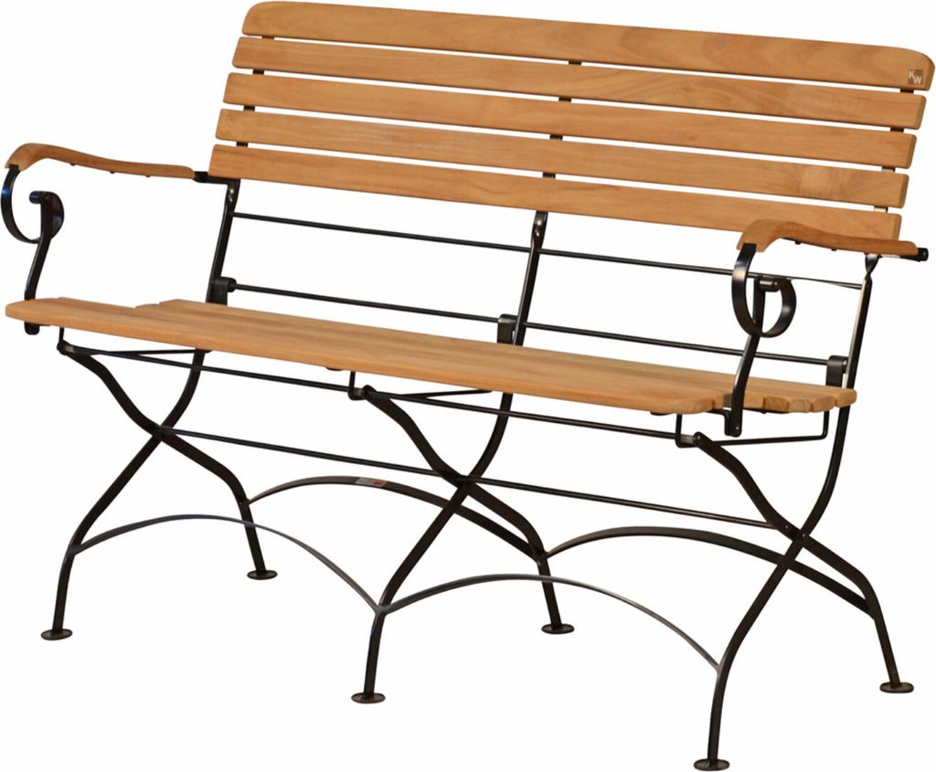Gartenbank Premium Teak Bank mit Stahlgestell, wetterfeste Teak Sitzbank rostfreie und langlebige Teak Eisen Klappbank