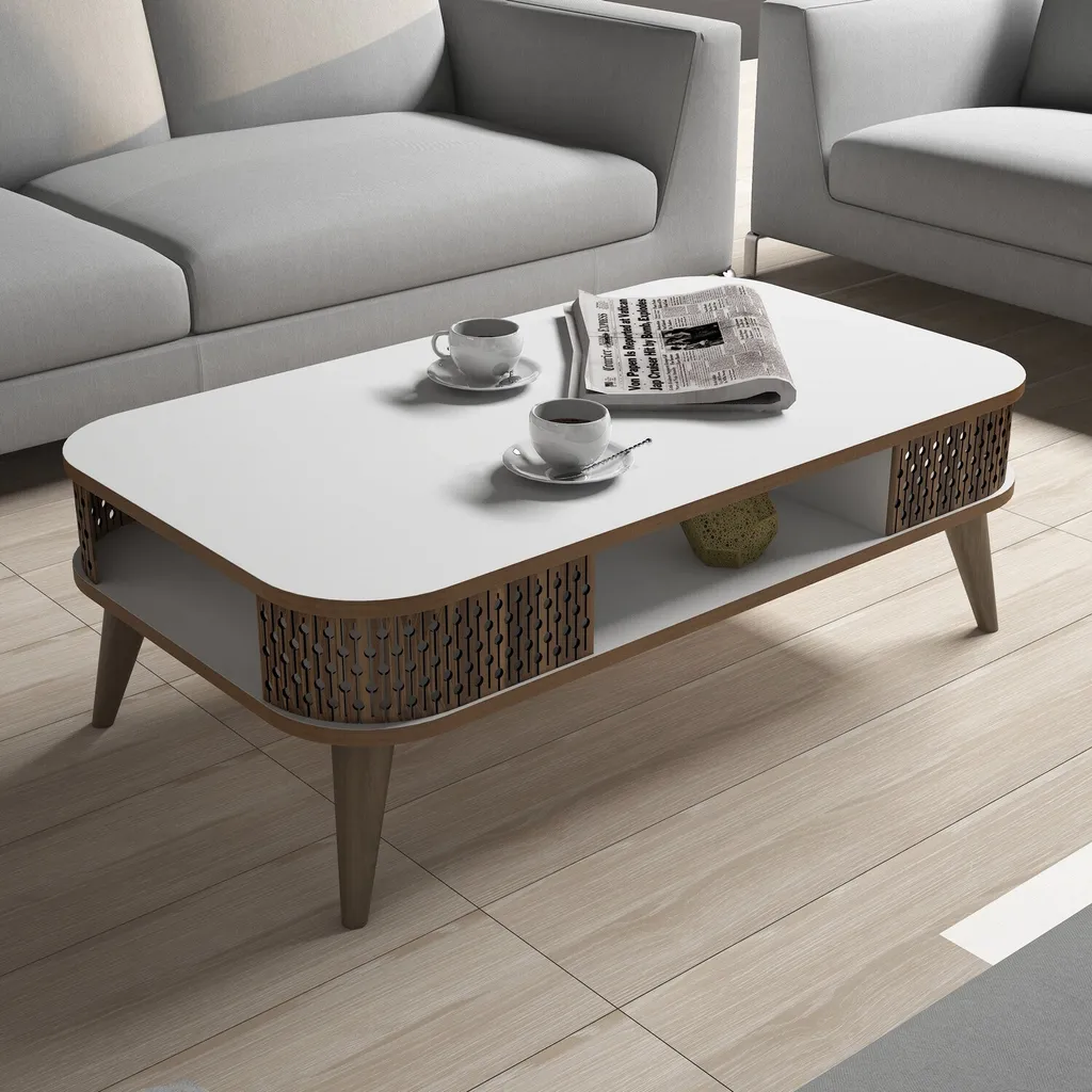 Table Basse Rectangulaire Blanche Eylül 105 cm pour Salon Moderne - 3