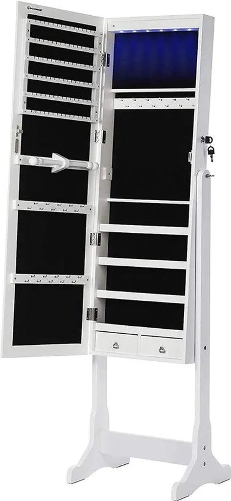 Coiffeuse blanche avec éclairage LED réglable et grand miroir rectangulaire