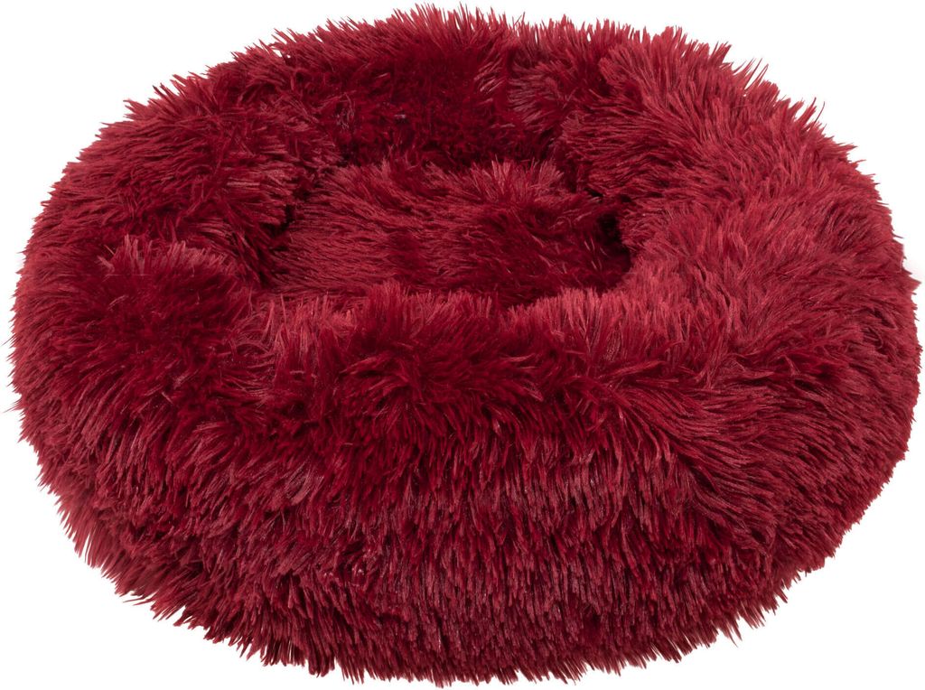 Hundebett Liegeplatz, Ø 40 cm burgunderrot Rund Langhaar Schlafplatz Komfortabel, Kuschelig Anti-Rutsch-Unterseite