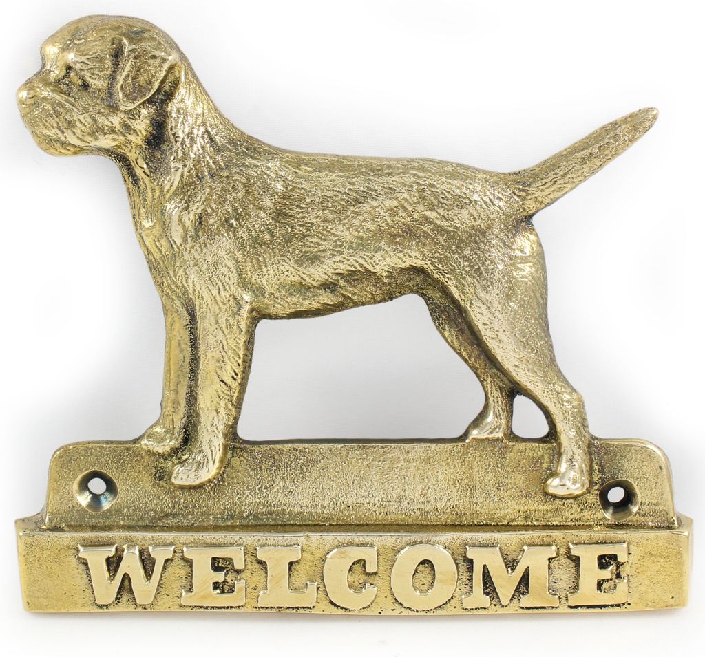 Border Terrier - Türschild mit Hund, messingfarbenes Willkommensschild, einzigartiges Schild mit der Aufschrift Welcome von der Marke Art-Dog