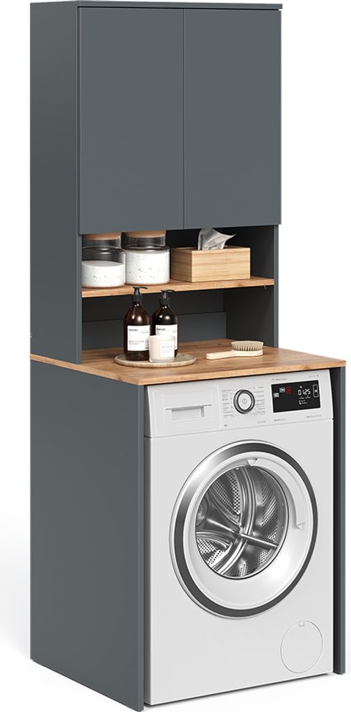 Vicco Waschmaschinenschrank Viktor - 68x88cm Badschrank Weiß, Mit Waschmittelaufbewahrung