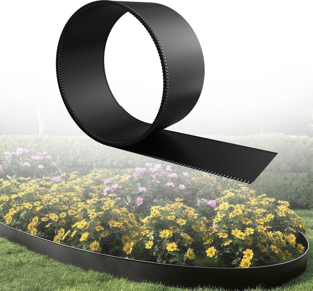 UISEBRT Schwarz Flexibel Rasenkante Beetumrandung 5m Länge 15cm Höhe Metall Gartenumrandung Beeteinfassung für Rasen, Mähkante, Blumenbeet