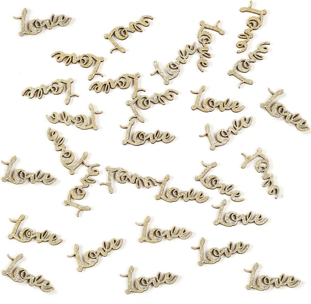 Oblique Unique Love Konfetti glitzernd Echtholz Streu Deko für Hochzeit JGA Valentinstag Geburtstag Tisch Deko - gold