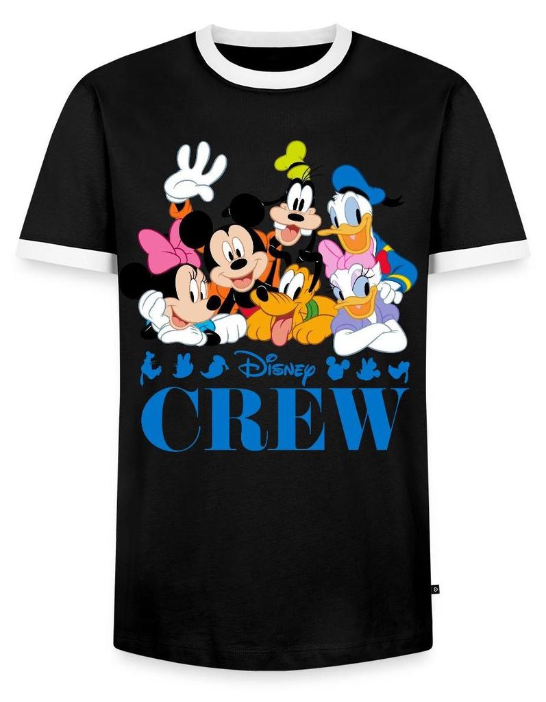 Mickey & Minnie Pluto Goofy Daisy Donald Crew Männer Kontrast T-Shirt, M, Schwarz/Weiß