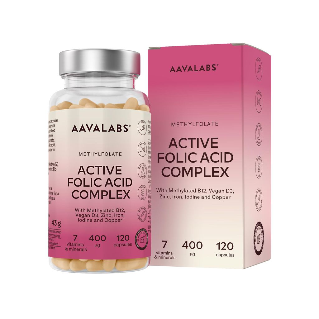 Aavalabs Folic Acid 400μg | Folsäure für Kinderwunsch & Schwangerschaft | 120 Kapseln