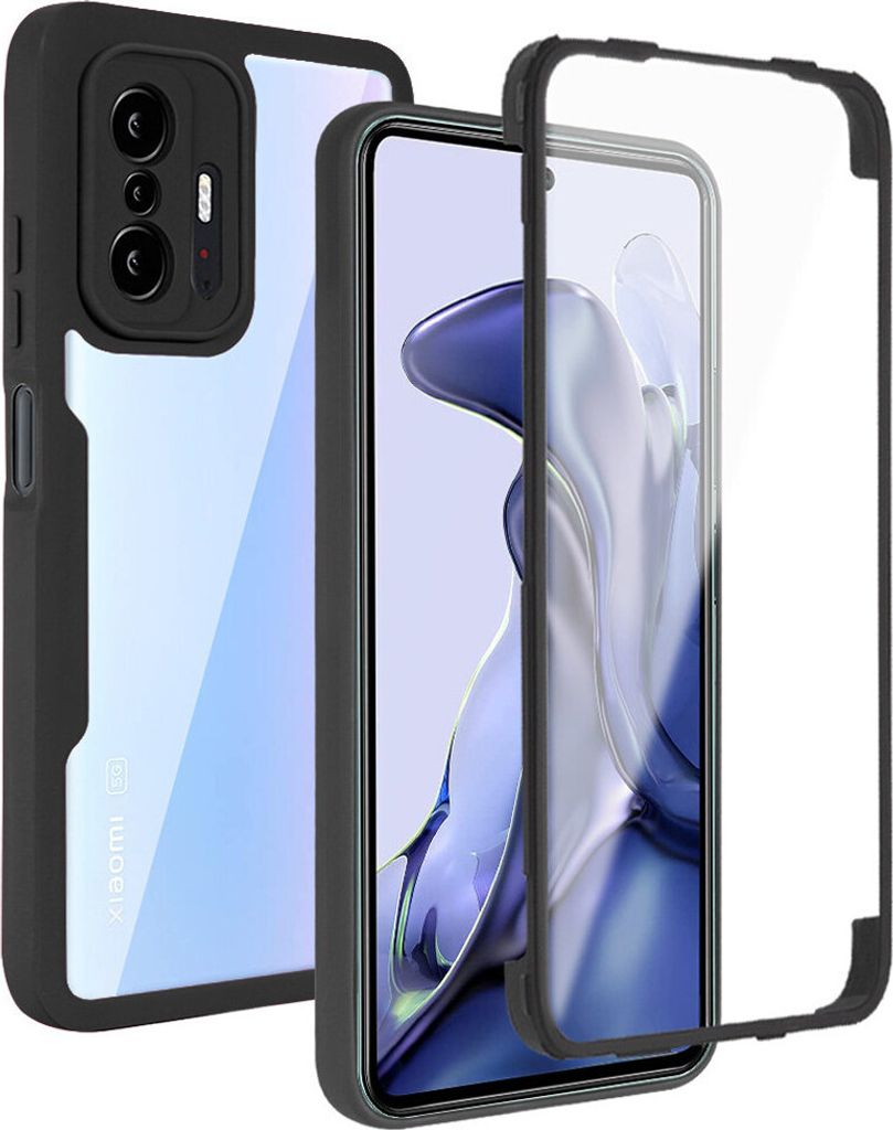 Xiaomi 11T Schutzhülle, Eingebautem Displayschutz 360 Grad Komplettschutz Handyhülle für Xiaomi 11T / Xiaomi 11T Pro Schwarz
