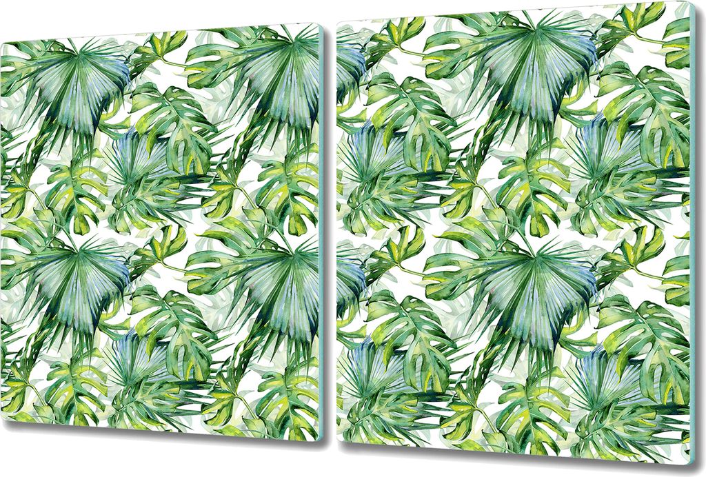 Herd-Abdeckplatte Glas Schneidebrett Ceranfeld-Abdeckung - 2x 40x52 cm - Tropische Blätter