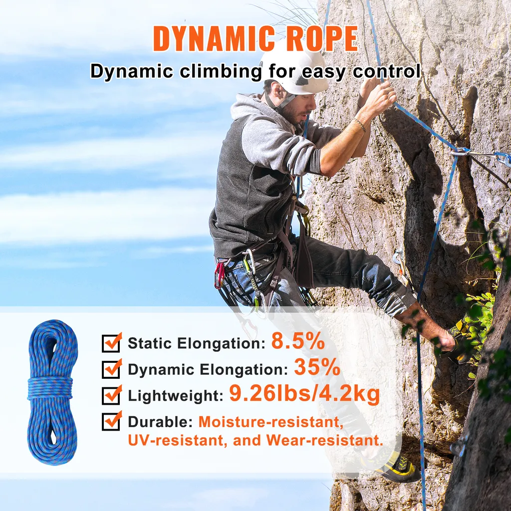 Corde d'escalade dynamique 60m VEVOR pour descente en rappel et secours