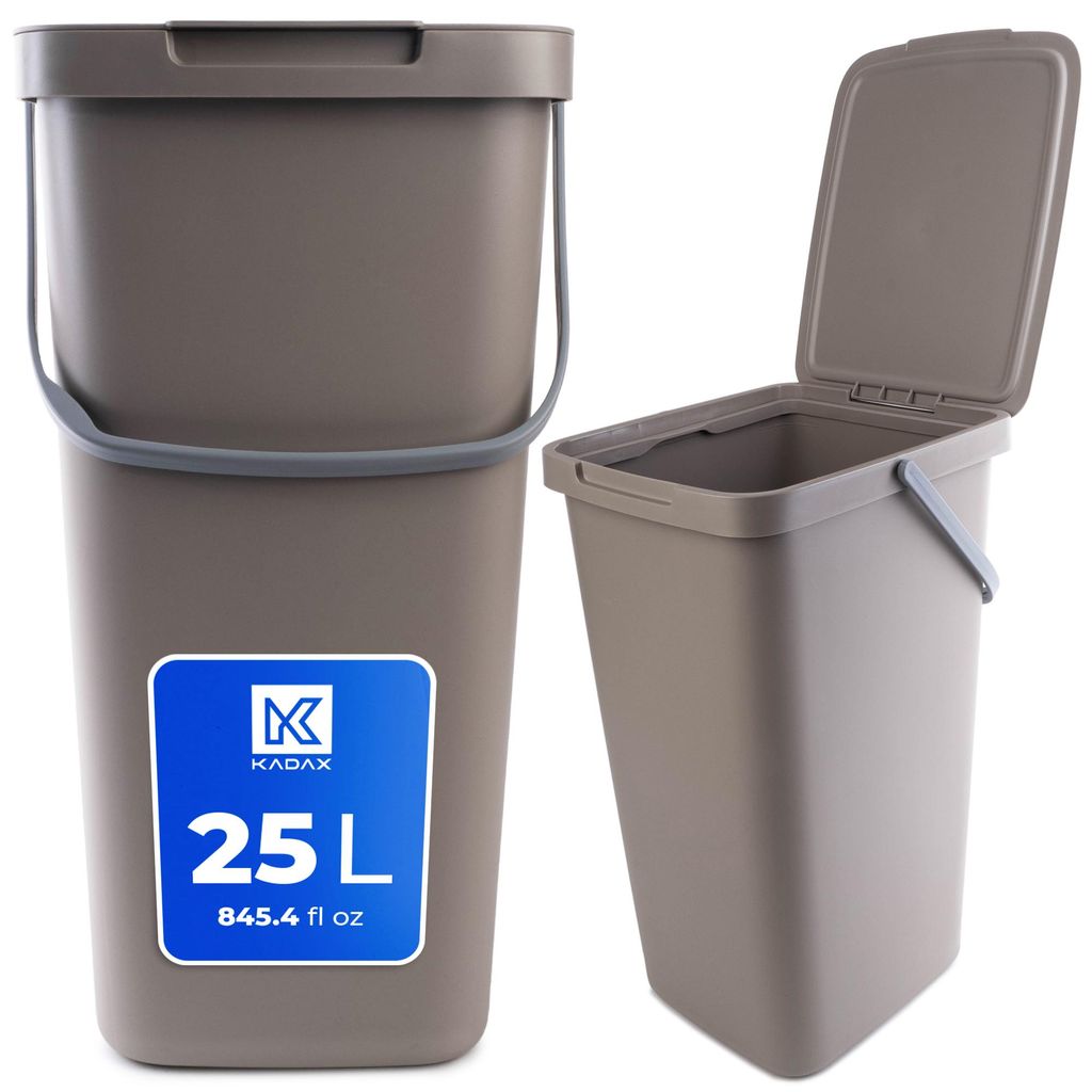 KADAX Abfallbehälter mit Deckel und Griff, Abfalleimer aus Plastik, Mülleimer für die Mülltrennung (Braun, 25L)