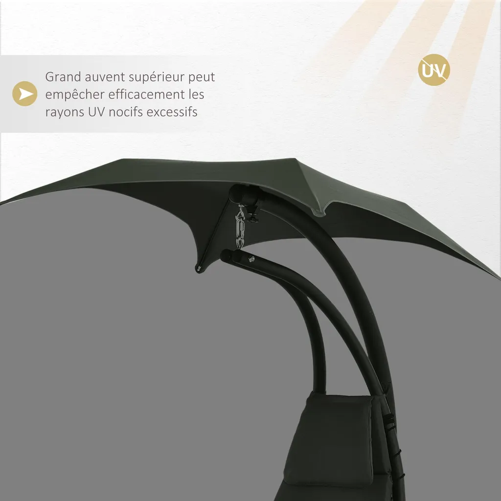 Transat Suspendu Design avec Pare-Soleil Réglable et Structure en Acier