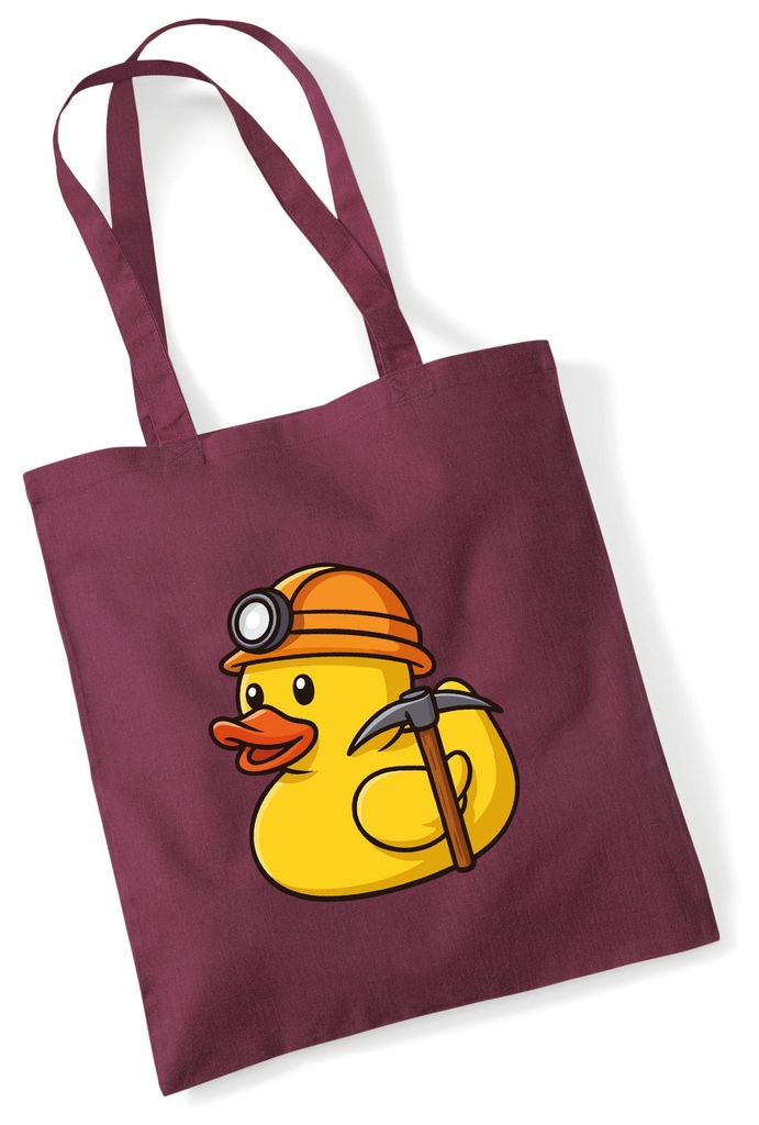 Huuraa Jutebeutel Quietscheente Bergbau Gummiente Glück auf 10 Liter Burgundy Baumwolle Tasche Geschenkidee