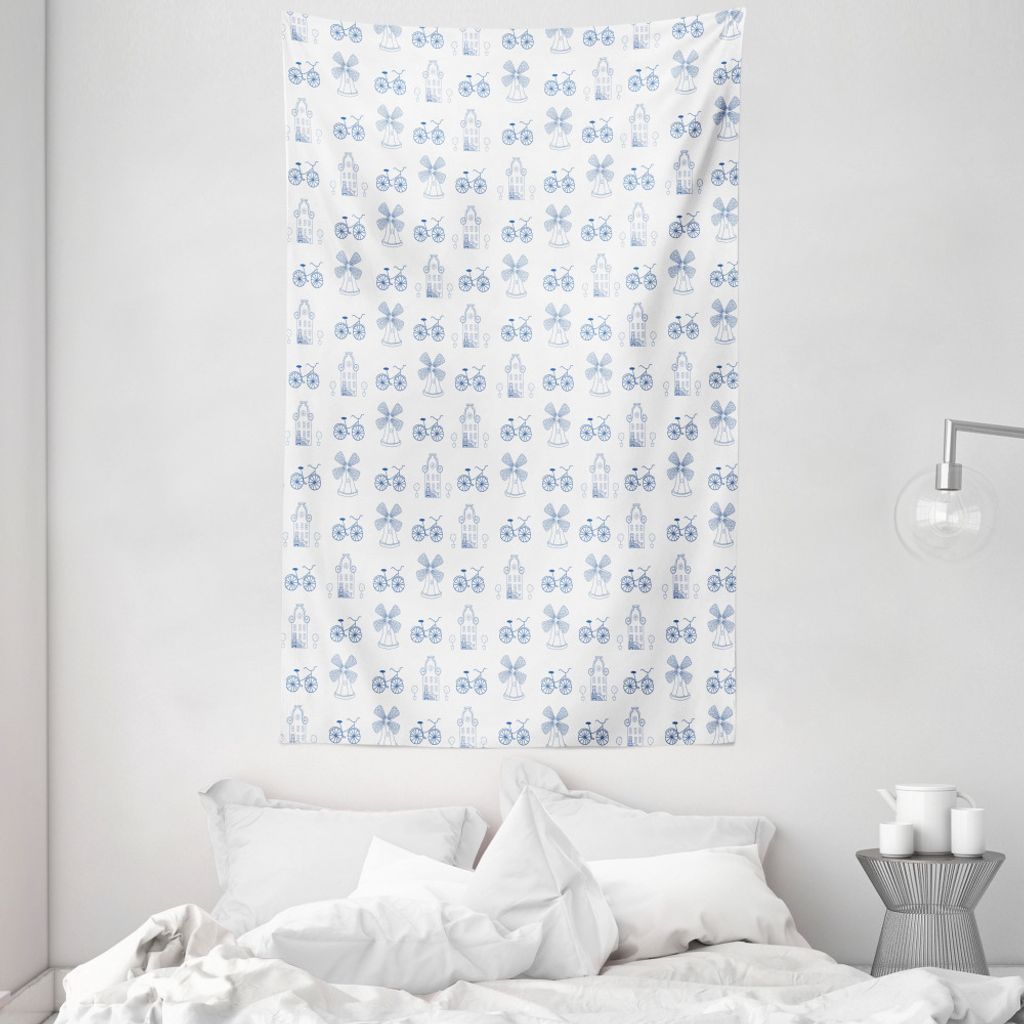 ABAKUHAUS Fahrrad Wandteppich und Tagesdecke, Dutch Ornament Zeichnungen aus Weiches Mikrofaser Stoff Waschbar ohne Verblassen Digitaldruck, 140 x ...
