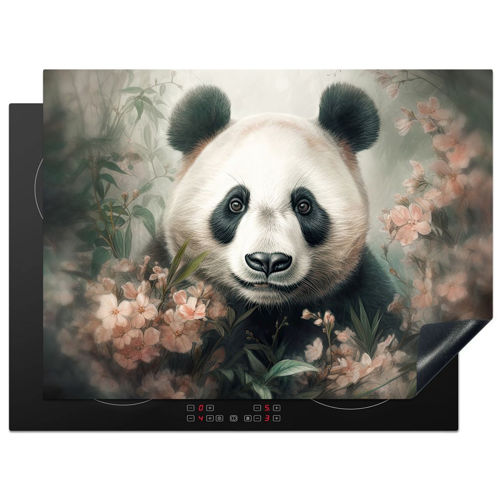 KitchenYeah Herdabdeckplatte Panda - Tiere - Pflanzen , 70x52cm, Küche Deko, Glaskeramikkochfeld Herdabdeckung, Abdeckplatte fùr Kochfeld