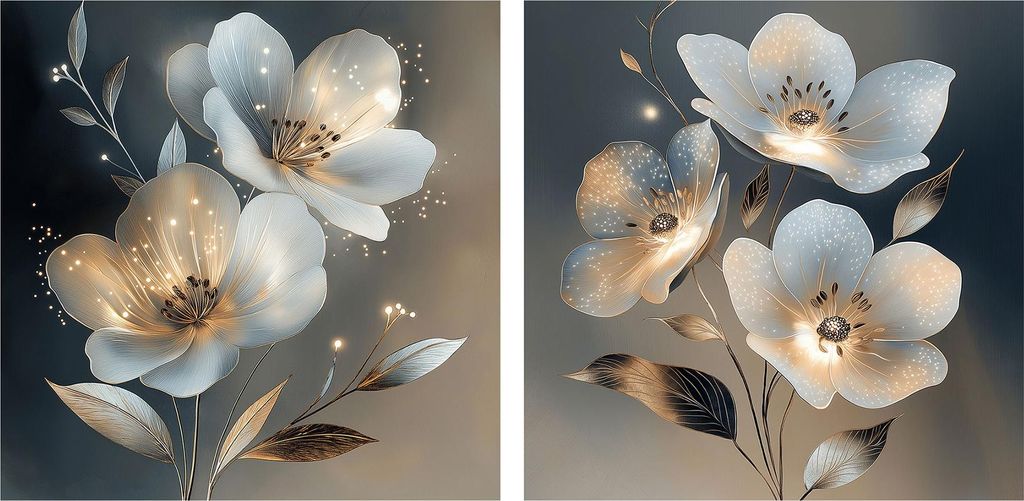 2er Set Wandbild 20x20cm Abstract Floral Art Blumen Glas Kunstdruck Wanddeko Glasbild Abstrakte Deko Wandobjekt