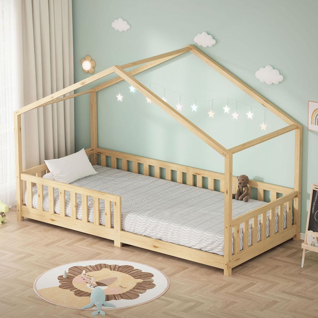 ML-Design detská posteľ domček posteľ 90x200 cm prírodná, Obrázok produktu 