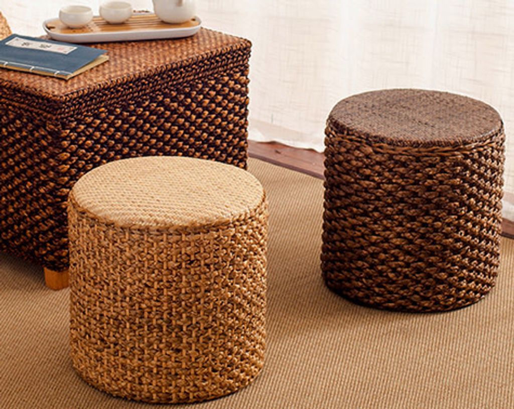 Fine Asianliving Orientalischer Hocker Handarbeit Narcissus Rattan Braun D30xH40cm