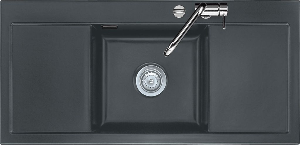 Spüle KeraDomo MERA MIDDLE in SCHIEFER mit Excenterbedienung / Einbauspüle / systemceram