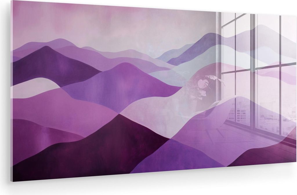 MuchoWow Glasbilder - Bilder auf Wandbild - Foto auf Glas Abstrakt - Hügel - Landschaft - Lila 120x60 cm Wanddekoration aus Glas - Acrylglasbild -...
