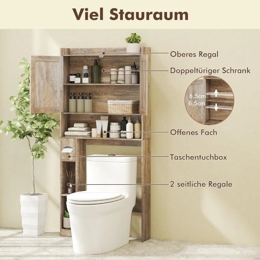 Armoire murale de salle de bain étagère réglable et porte-rouleau pratique