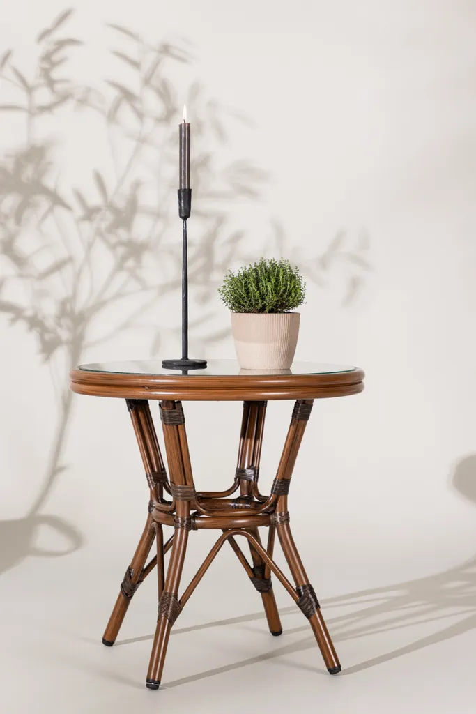 Petite table Sagrestable Ø60cm marron - Plateau effet bois résistant - 7