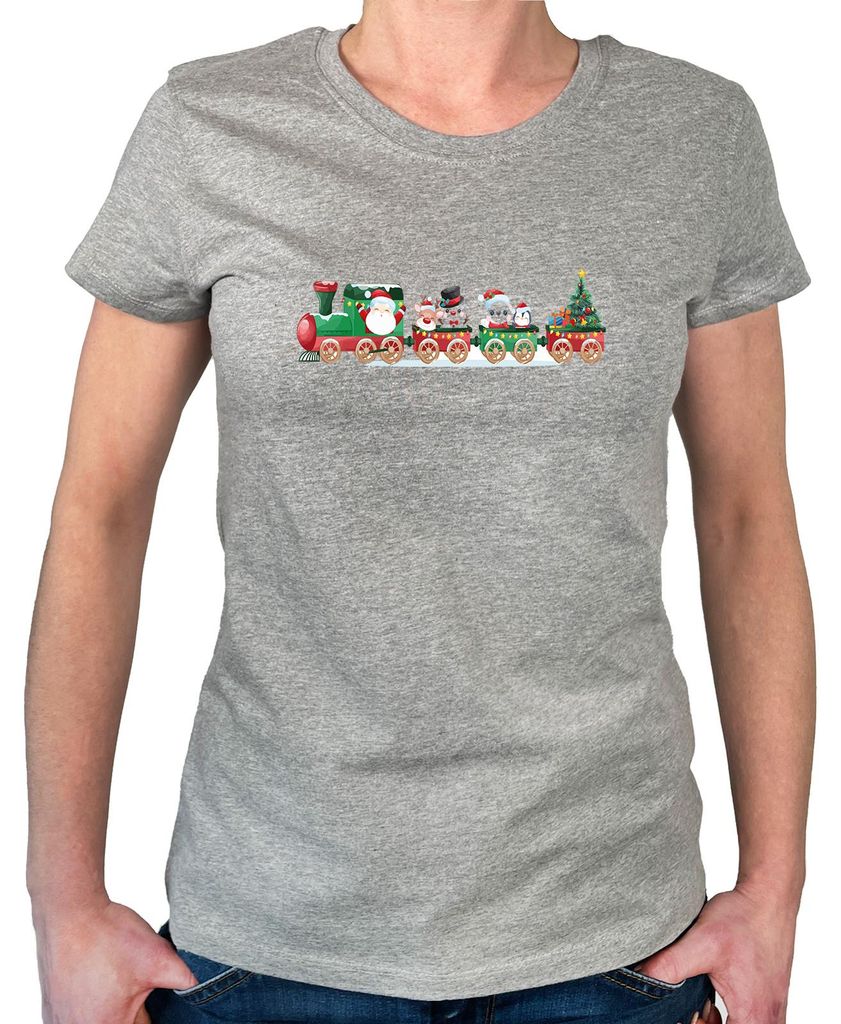 Huuraa Damen T-Shirt Weihnachtszug Weihnachten XS Sport Grey Bio Baumwolle Fairtrade Damenshirt Geschenkidee