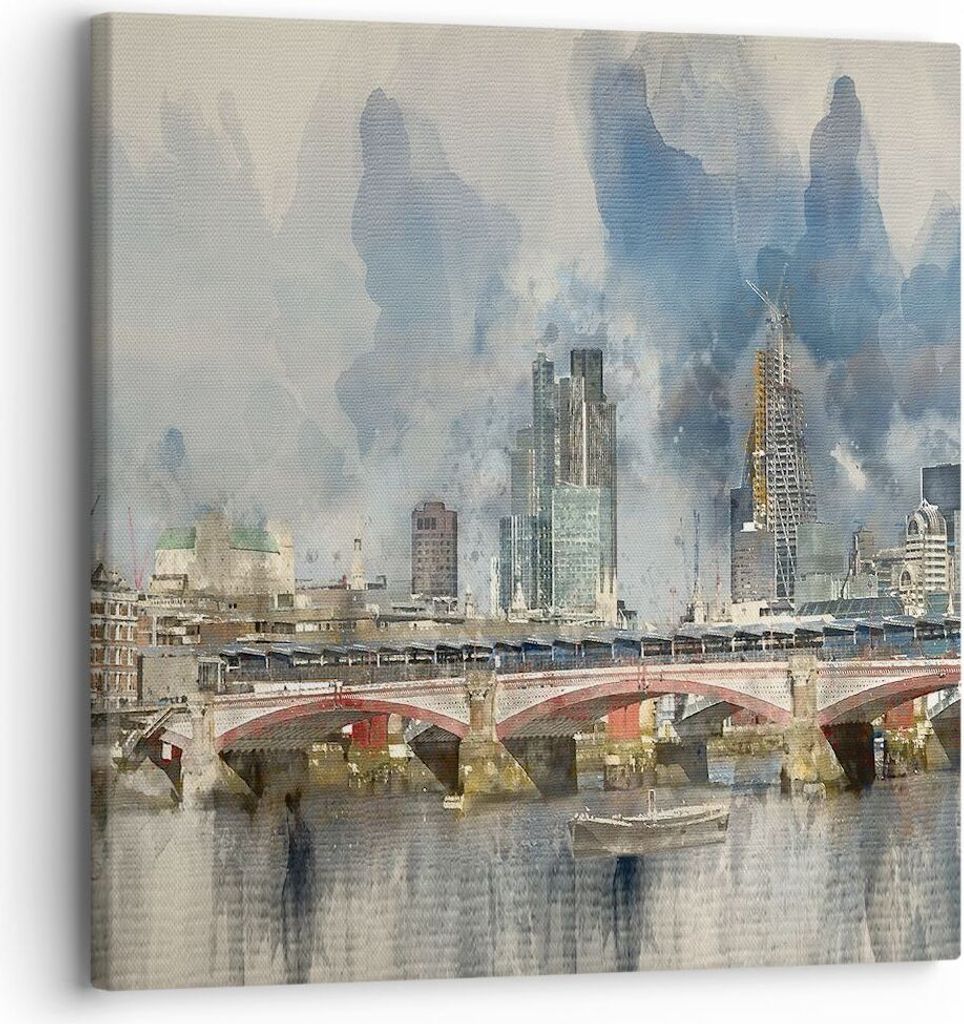 Bild auf Leinwand - Leinwandbild - Einteilig - London Aquarell Panorama - 30x30cm - Wand Bild - Wanddeko - Wandbilder - Leinwanddruck - Bilder - Wa...