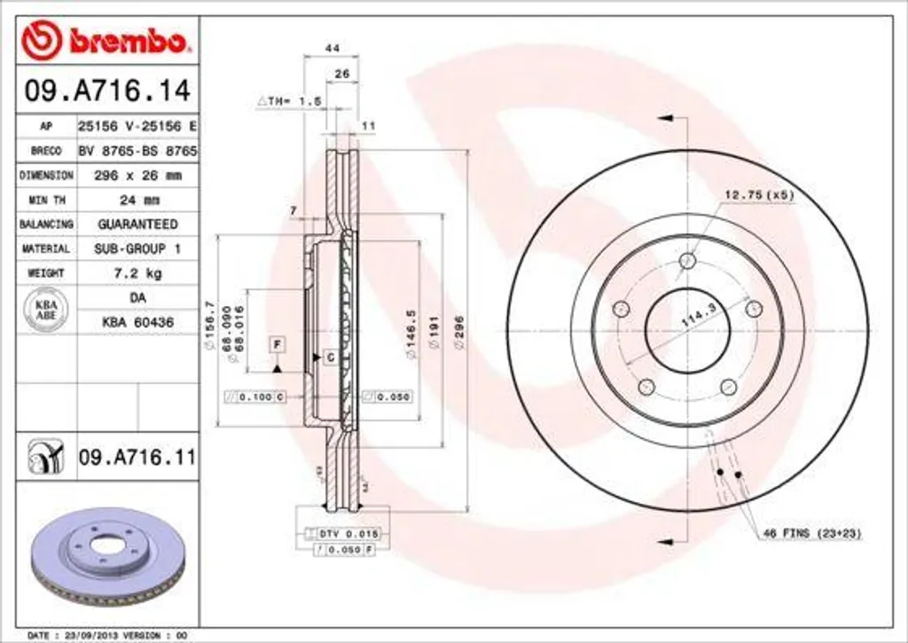 Disque de Frein Brembo Haute Performance 09.A716.11 Ventilé OE 40206JD00A