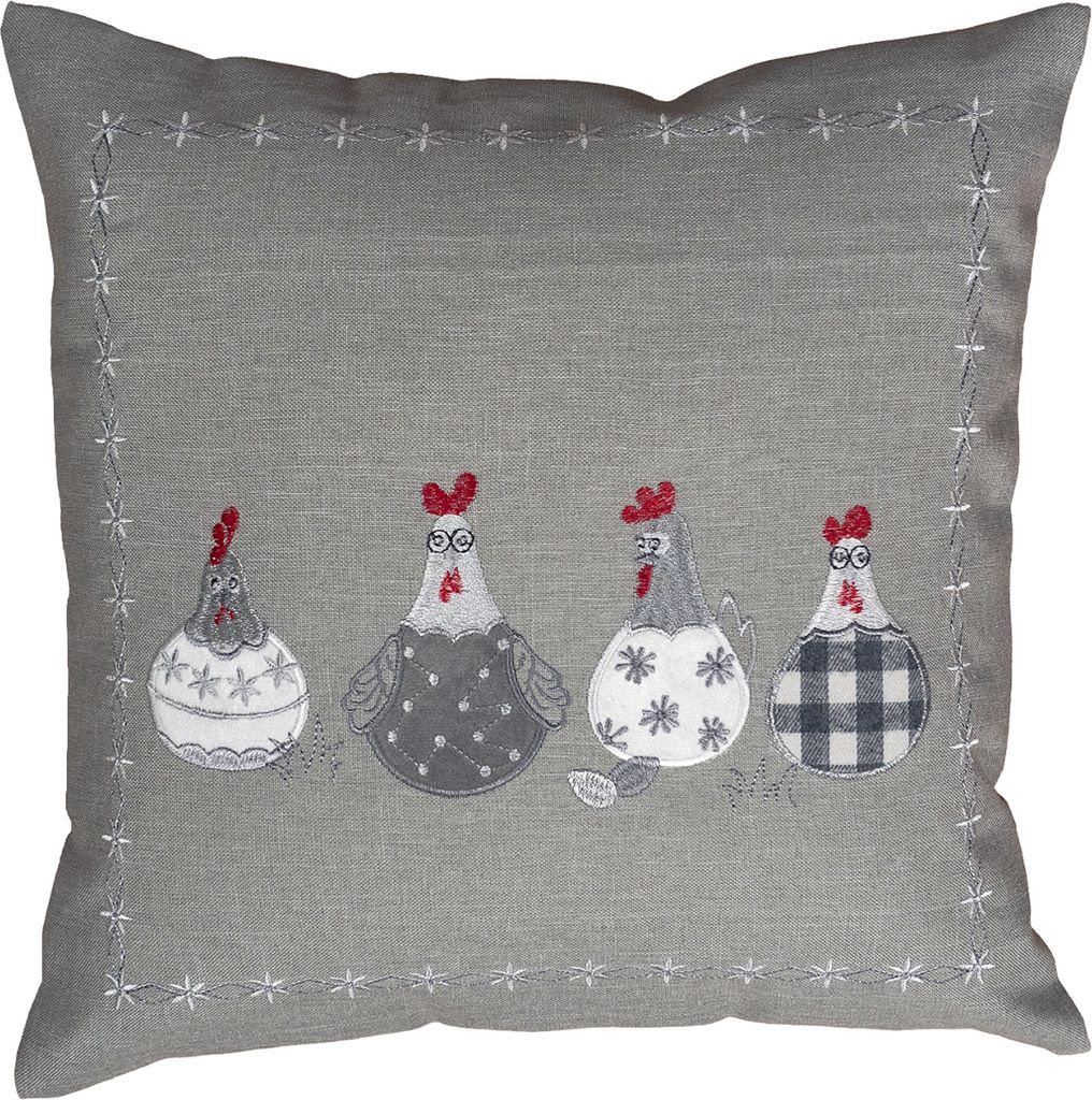 Kissenbezug TAMI 40 x 40 cm mit witzigem Hühner-Motiv grau Landhaus
